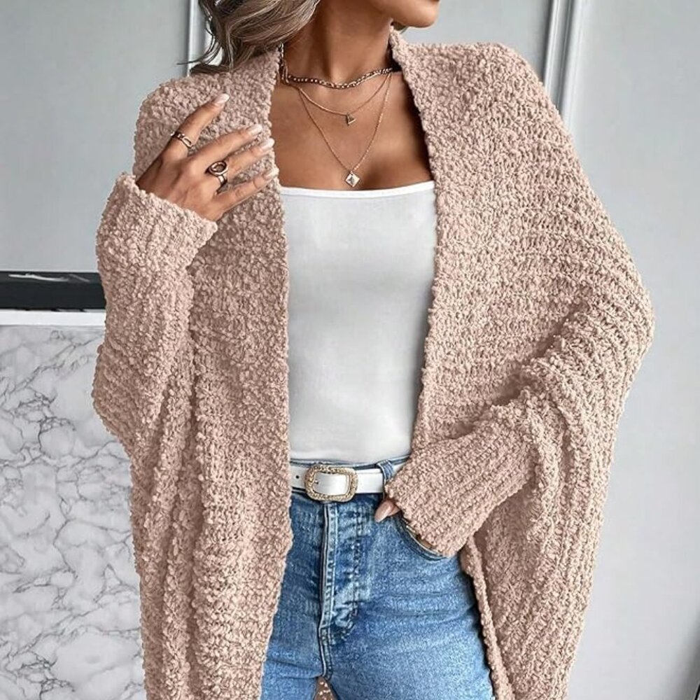 Light Pink Casual Women's Batwing Sleeve Open Front Cardigan